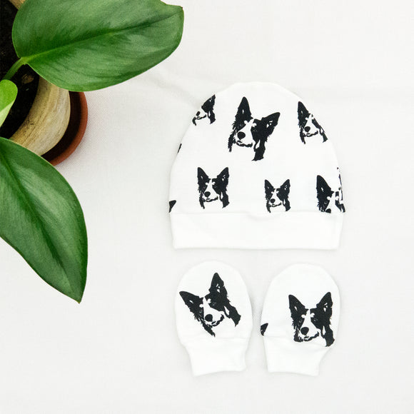 Border-collie-baby-hat-and-mittens-baby-shower-gift